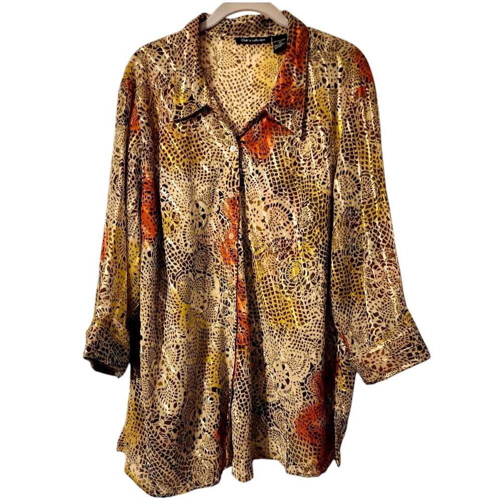 Vintage Club Z Collection Sheer Button Down Shirt | Size 2X